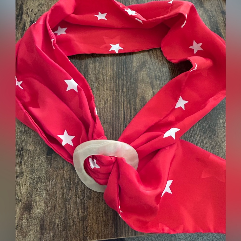 Red White Star handmade scarf belt MOP buckle kerchief Patriotic 🇺🇸 ⭐️ vintage